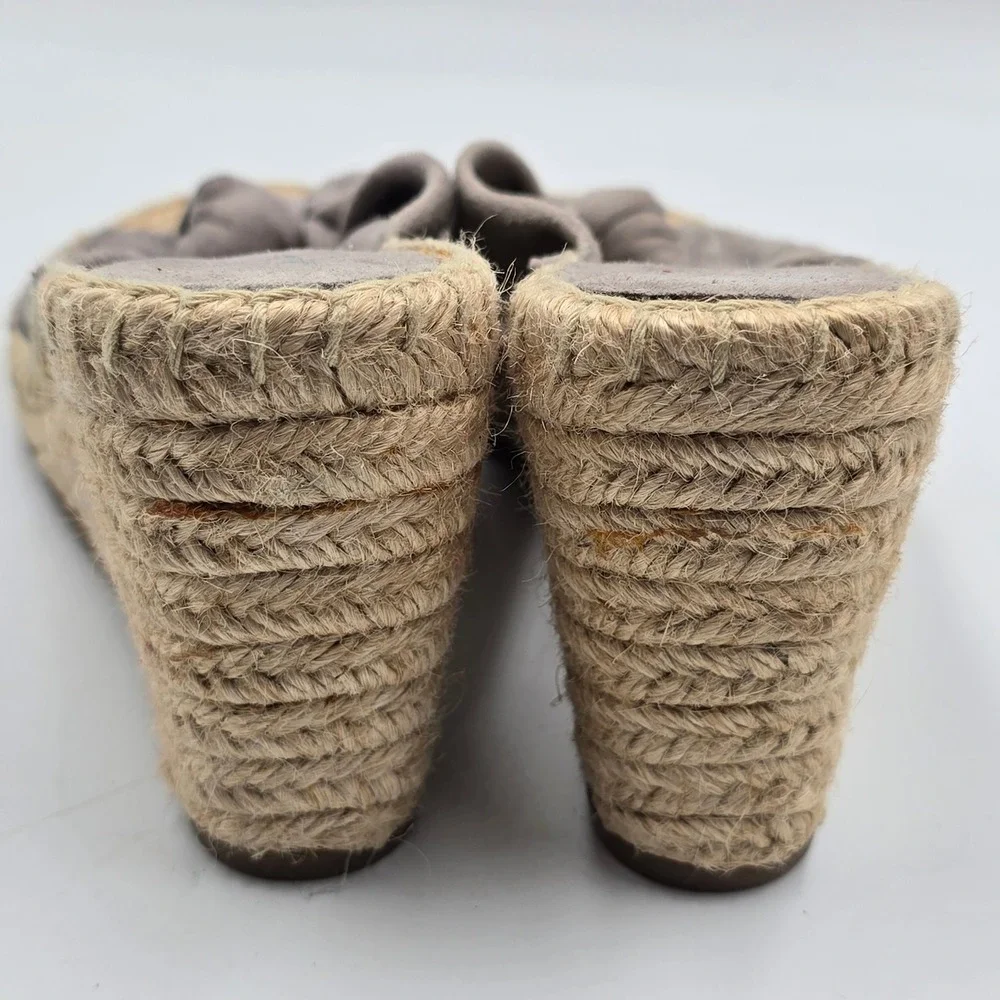 Splendid Sandals Womens 8 Espadrille Wedge Grey Suede Knotted Bow Slide EUC Boho